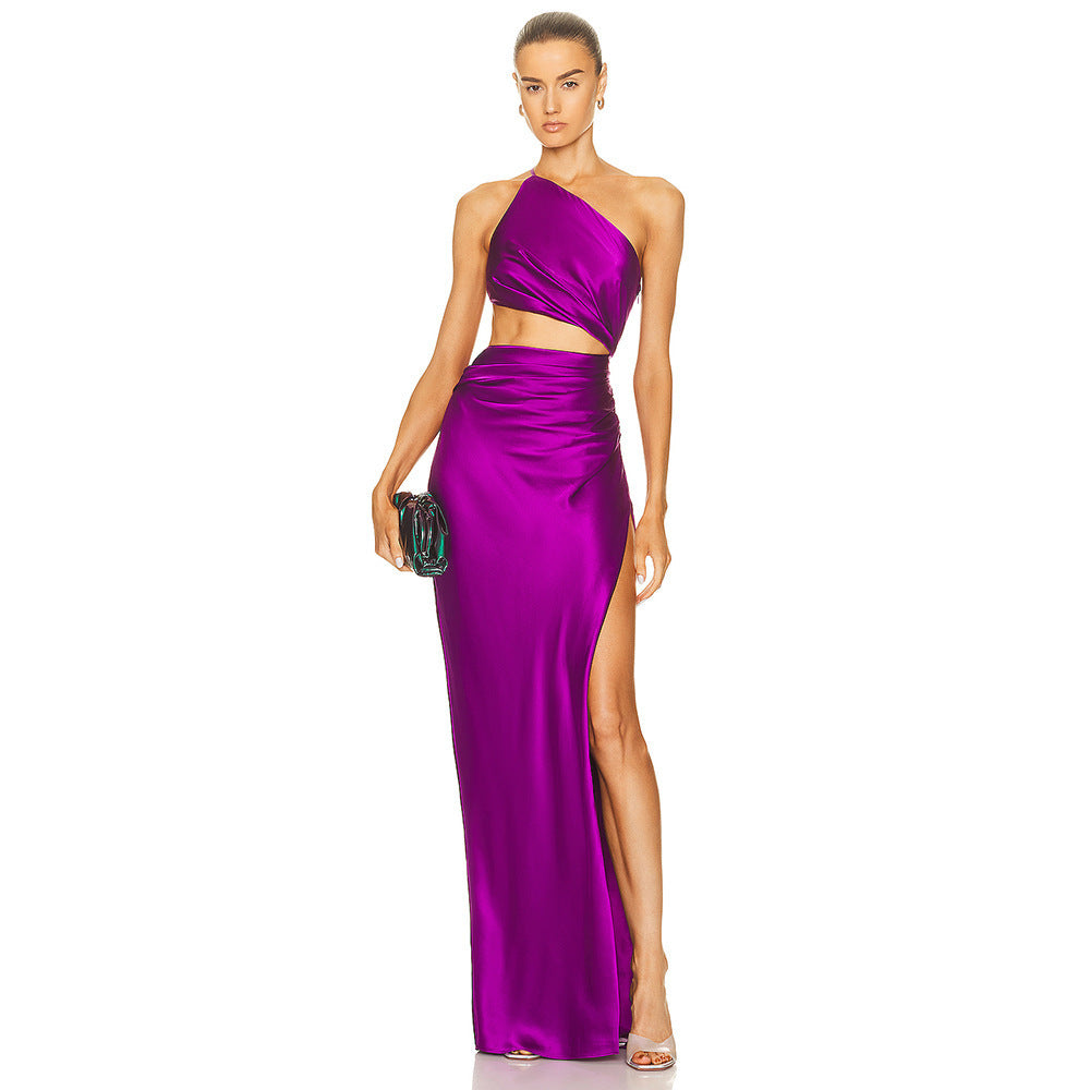 Anya One-Shoulder Silk Satin Maxi Dress