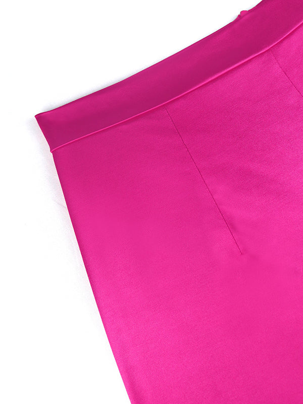 Lacy Pleated Solid Color Flared Pants Wrap Casual Pants Bottoms