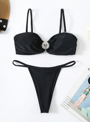 Solid Color Decoration Bikini