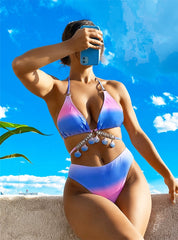 Sexy Strap Gradient Shell Crystal Diamond Bikini