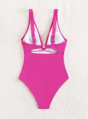 V-neck Metal Ring One-piece Hollow Solid Color Swimsuit