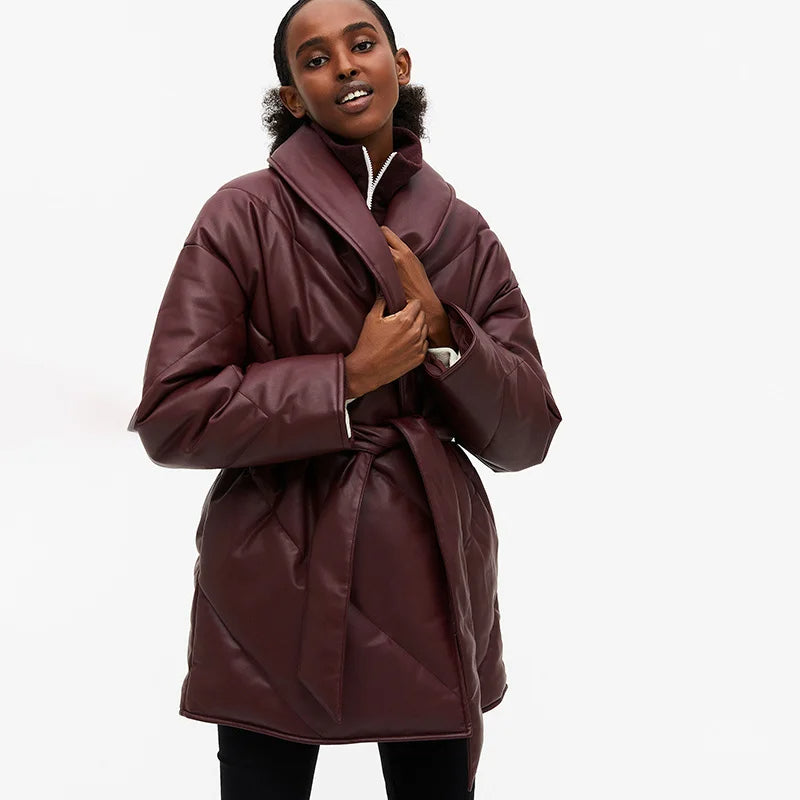 Catalina Oversized Leather Parker Blanket Coat