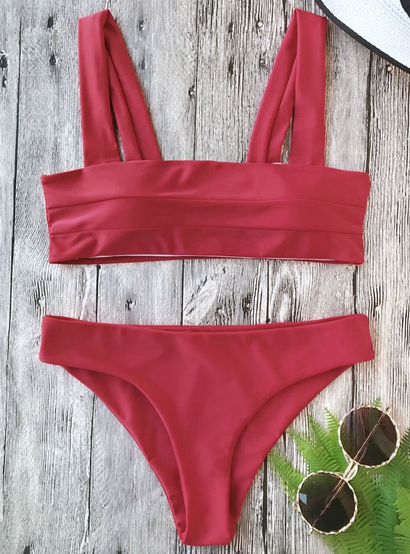 Bikini New Wide Straps Padded Bandeau Bikini Set
