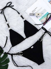 Women Black Crystal Diamond Bikini