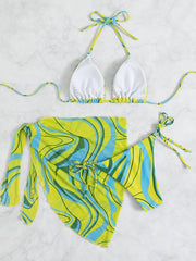 Sexy Tether Halter Backless Three Piece Bikini Set