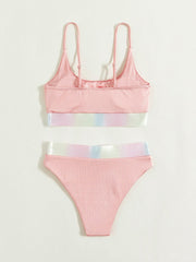 Women Pink Split High Waist Bikini