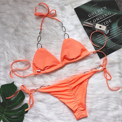 Sexy Metal Accessories Rhinestone Strap Swimsuit