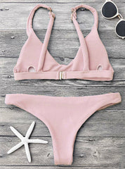 Swimwear Solid Color Beachwear Brazilian Bikini Set