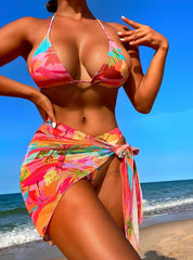 Three-piece Swimsuit Mesh Printed Beach Bikini