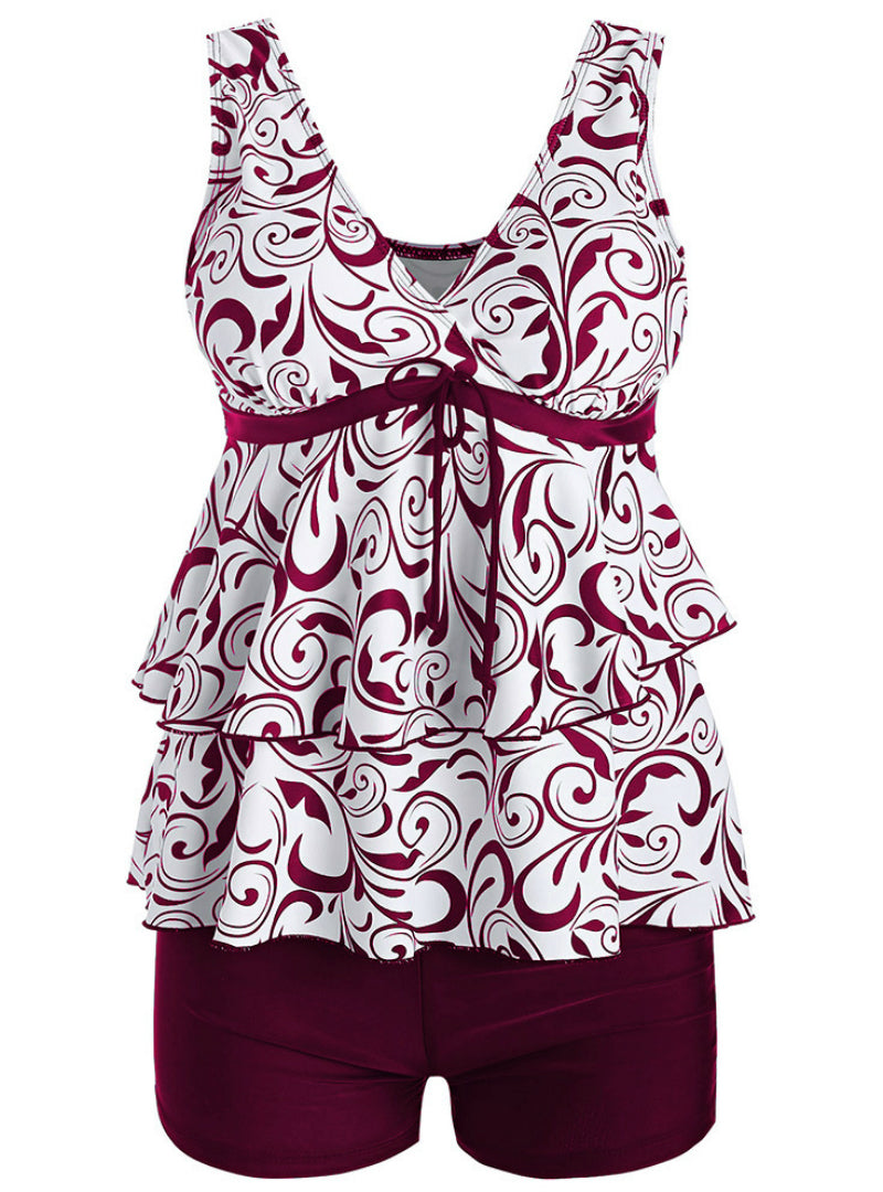 Flounce Printed Tankini Two-piece Suits High Waist
