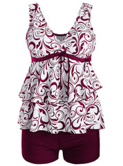 Flounce Printed Tankini Two-piece Suits High Waist
