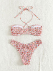 Sexy Print Pleats Strap Bikini