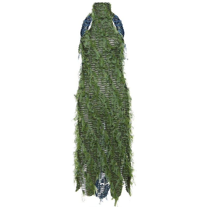 SORA Shaggy Green Halter Midi Dress