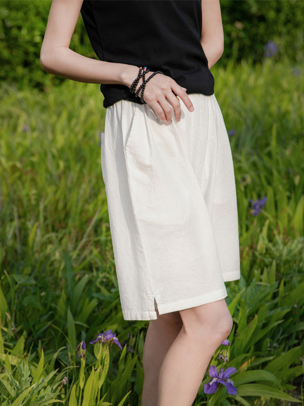 Elasticity Solid Color Loose Wide Leg Shorts Bottoms