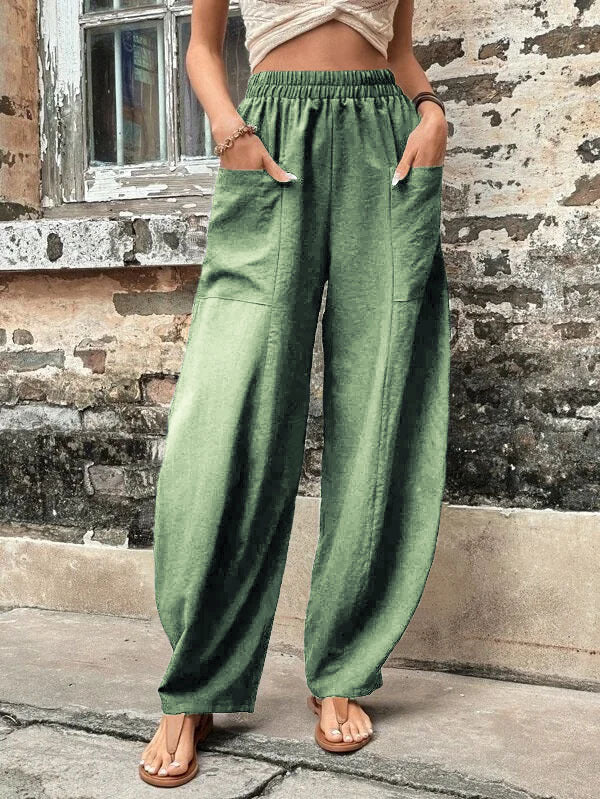 Elasticity Pockets Solid Color Loose Plus Size Pants