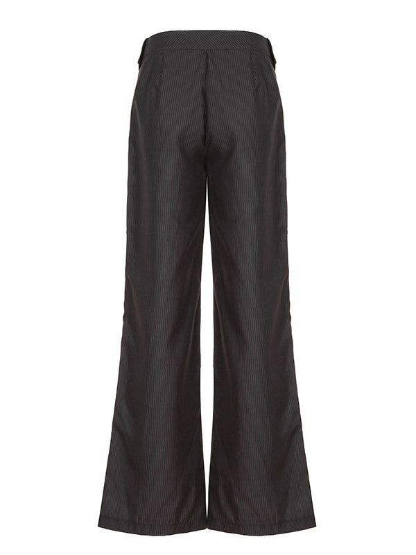 Buttoned Striped Flared Pants Loose Trousers Suit Pants