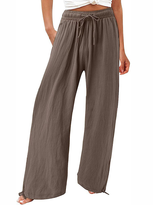 Drawstring Elasticity Solid Color Loose Wide Leg Trousers Pants