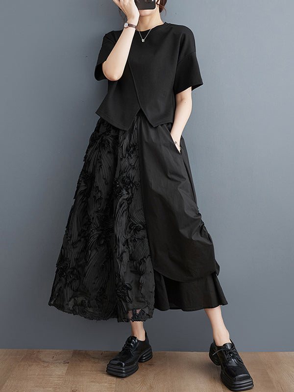 Pleated Solid Color Split-Joint Irregularity Loose Skirts Bottoms