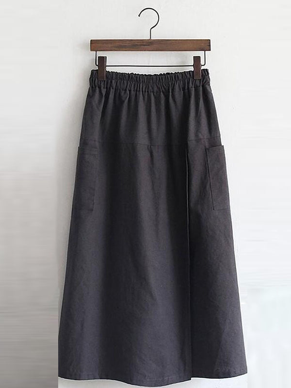 Asymmetric Elasticity Pockets Solid Color Split-Front Split-Joint Loose Wide Leg Trousers Pants