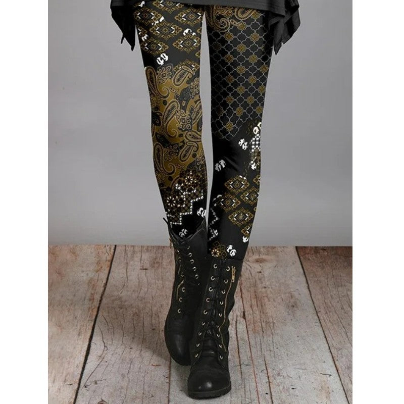 Retro ethnic style slimming printed leggings