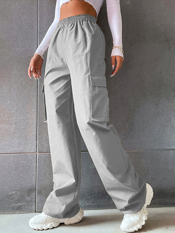 Elasticity Pockets Split-Joint High Waisted Loose Trousers Pants