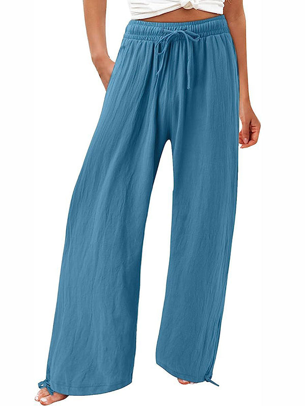 Drawstring Elasticity Solid Color Loose Wide Leg Trousers Pants