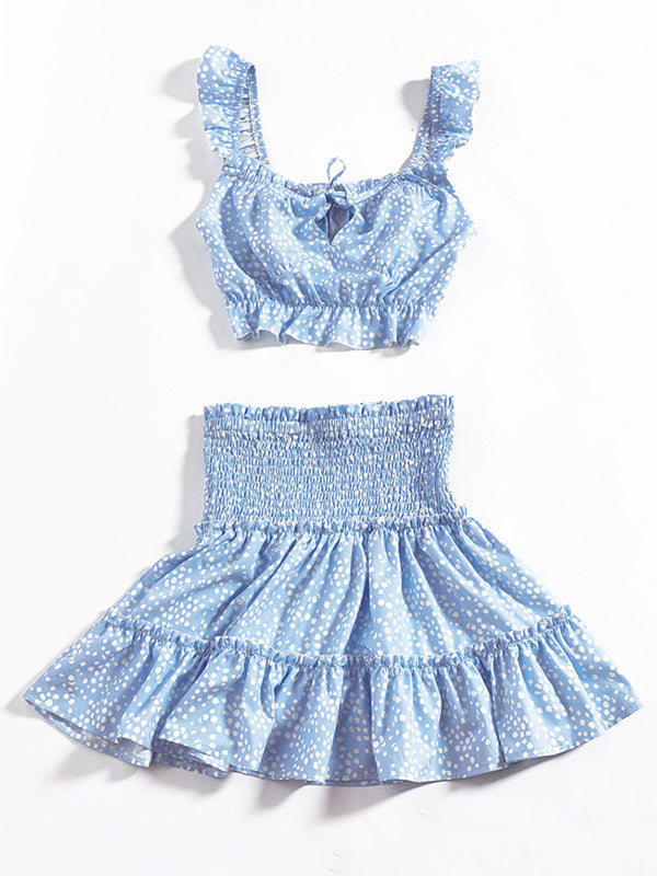Flared Sleeves Shirts Tops+Mini Skirt Suit