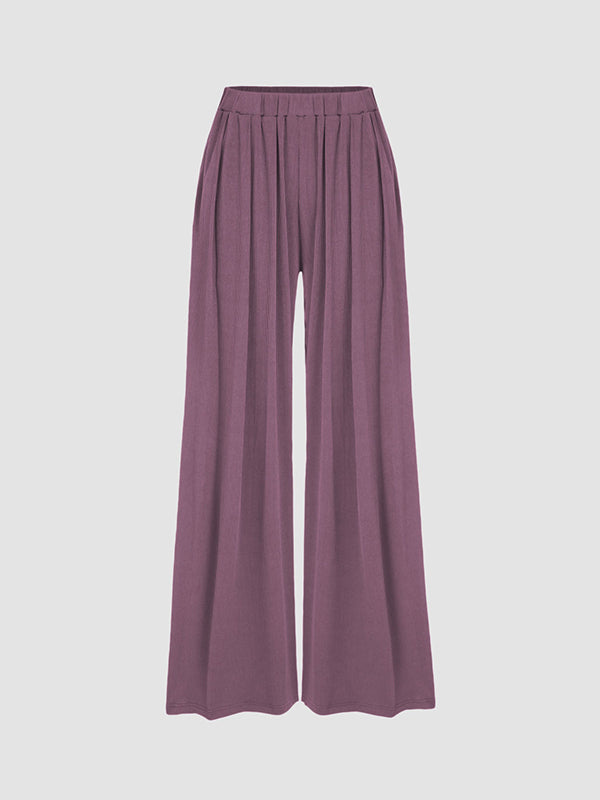 Elasticity Solid Color Split-Joint Loose Plus Size Trousers Pants