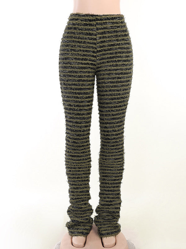 Split-Joint Striped High Waisted Skinny Leg Trousers Pants