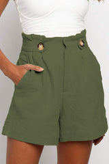 Solid Color High Waisted Pleated Loose Straight Shorts
