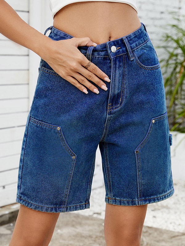 Buttoned Pockets Wide Leg Shorts Bottoms Jean Pants Bottoms