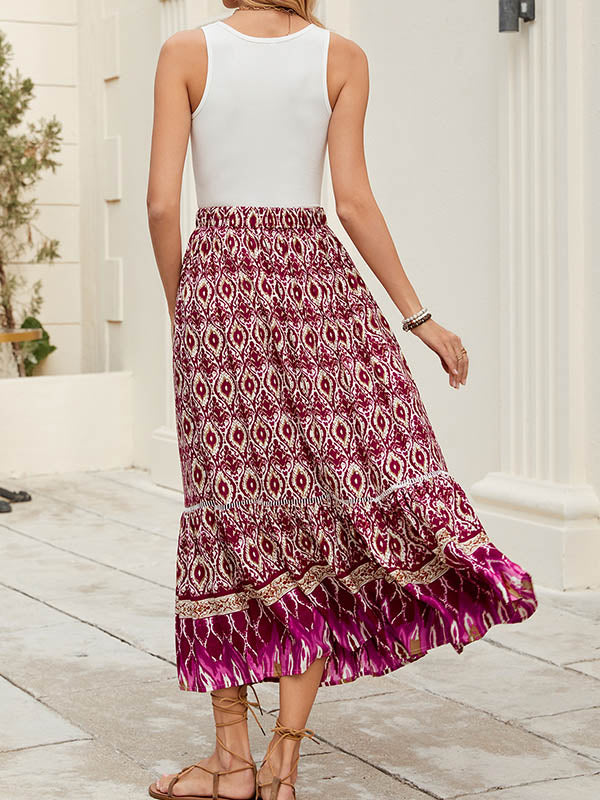 Contrast Color Elasticity Loose Skirts Bottoms