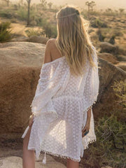 Vintage Bohemian blouse beach jacket hollowed-out strapping sunscreen jacket beach holiday jacket