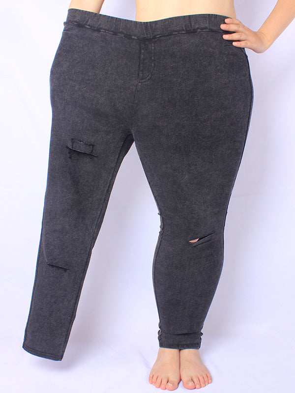 Casual Solid Color Hollow Fringed Skinny Leg Pants