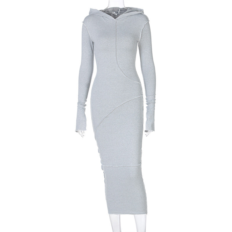 Leah Reverse Stitch Long-Sleeved Hooded Dress