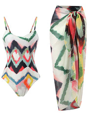 Gradient Tie Dye Wrap Hip Long Dress Two Piece Swimsuit