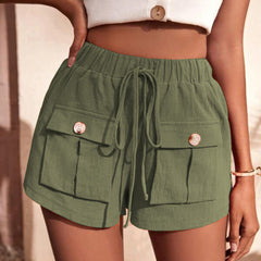 Loose Mid Rise Drawstring Straight Shorts