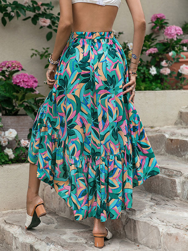 Vacation Loose Irregular Clipping Floral Printed Skirt