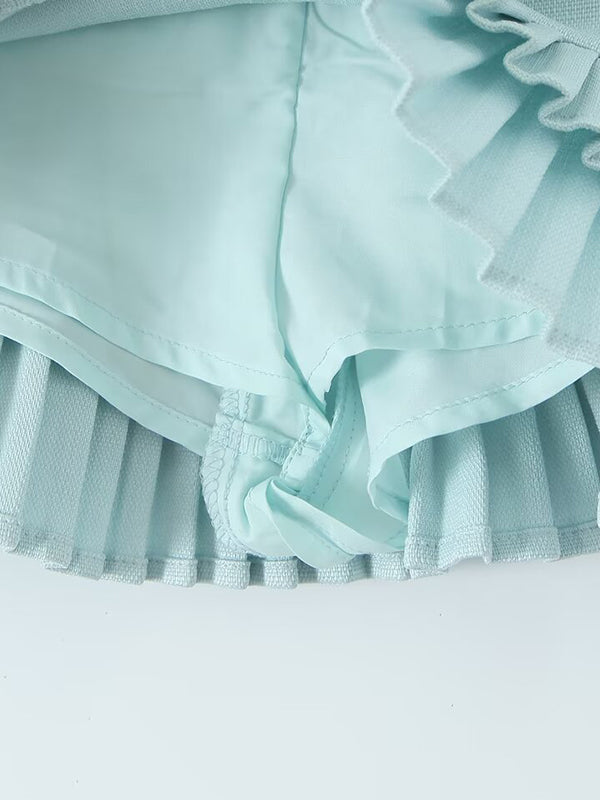 No Belt Pleated Solid Color Loose Skirts Bottoms