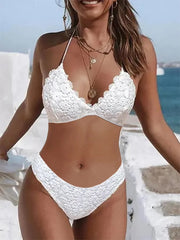 Lace Solid Color Lace 2-Piece Bikini Set