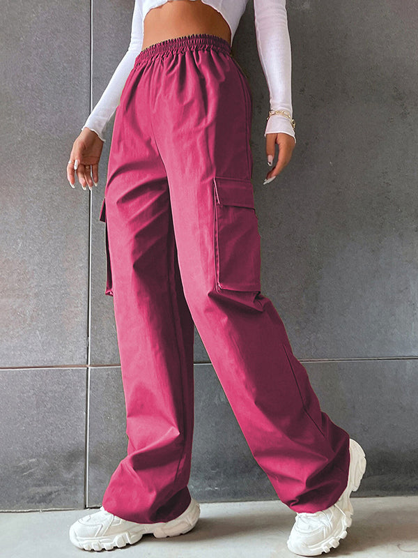 Elasticity Pockets Split-Joint High Waisted Loose Trousers Pants