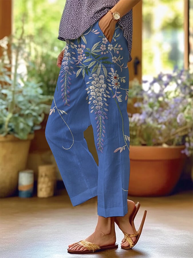 Women's Art Floral Loose Casual Pants (With Pockets)