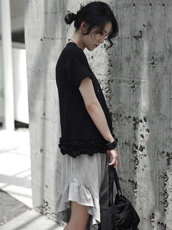 Original Solid Color Falbala Asymmetric Irregularity Shorts