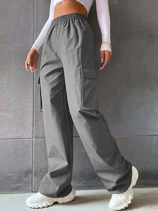 Elasticity Pockets Split-Joint High Waisted Loose Trousers Pants