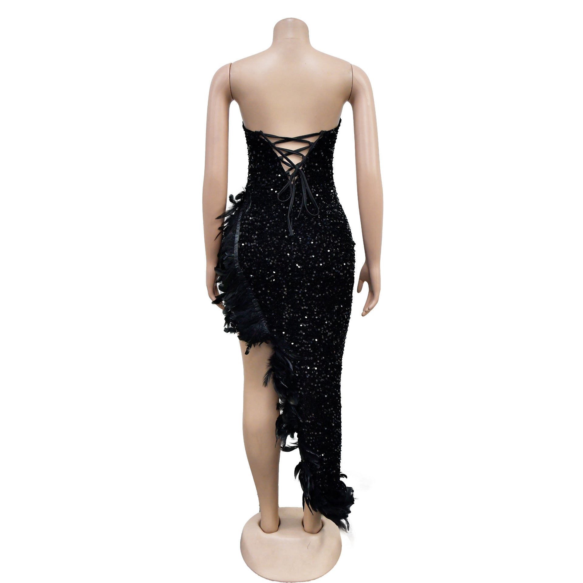Harley Black Asymmetrical Skirt Sequins Dress