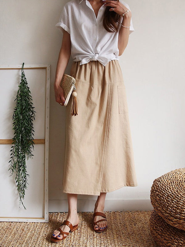 Asymmetric Elasticity Pockets Solid Color Split-Front Split-Joint Loose Wide Leg Trousers Pants