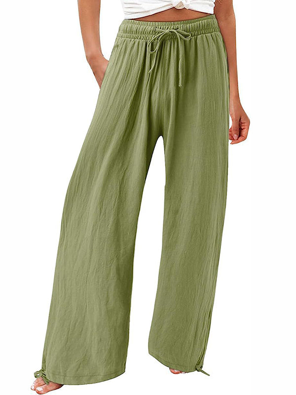 Drawstring Elasticity Solid Color Loose Wide Leg Trousers Pants