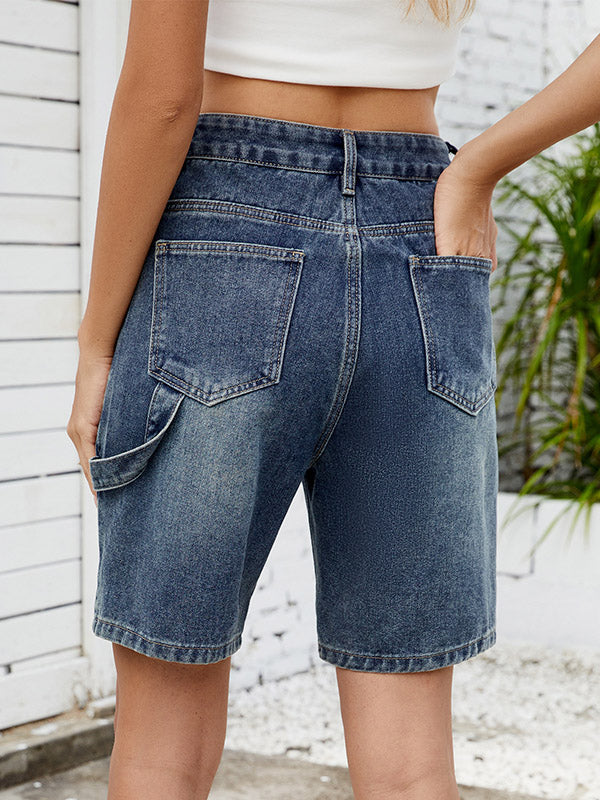 Buttoned Pockets Wide Leg Shorts Bottoms Jean Pants Bottoms