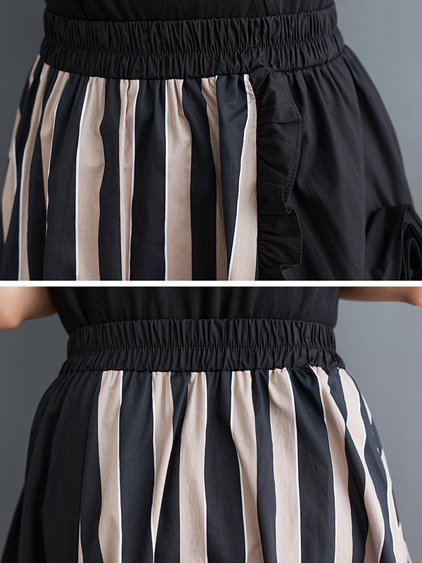Flower-Embellished Elastics Split-Joint High Waisted Loose Skirts Bottoms