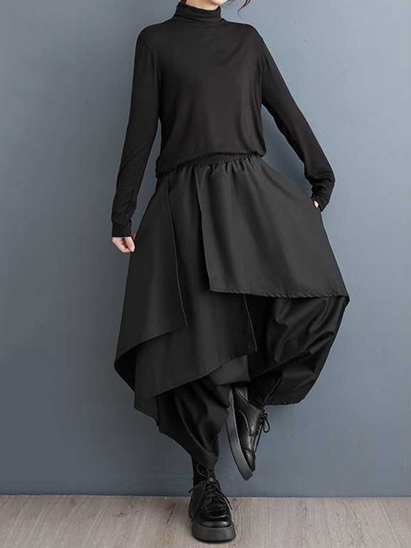 Asymmetric Elasticity Layered Solid Color High Waisted Loose Culotte